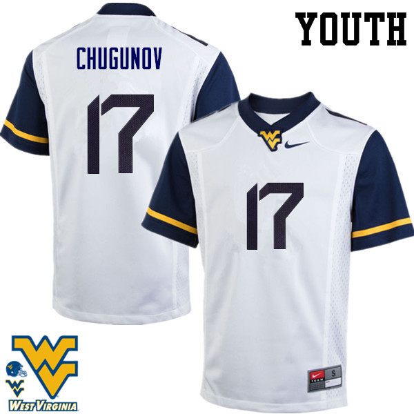 Youth #17 Mitch Chugunov West Virginia Mountaineers College Football Jerseys-White - Click Image to Close